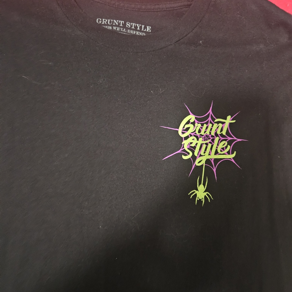Grunt Style Black T-Shirt with Green and Purple Design